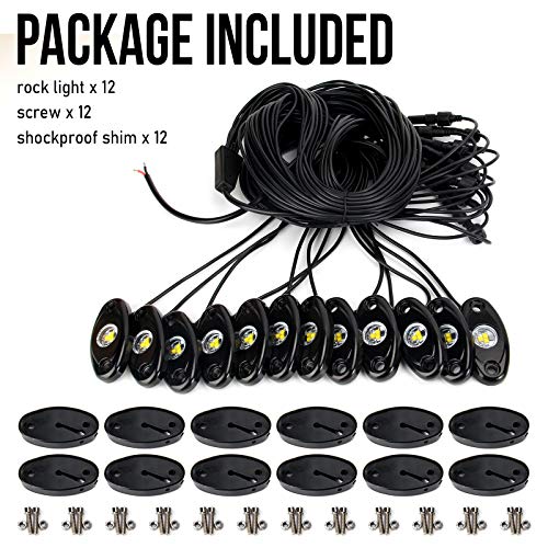 OPP ULITE White LED Rock Lights Kit, 12 Pods Underglow for Jeep Offroad Truck Car ATV SUV Boat Motorcycle Vehicle Under Body Glow Lamp Trail Fender Lighting (12pods Rock W)