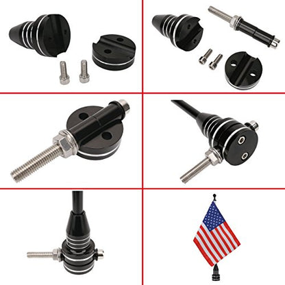 American Flag USA With Black Motorcycle Flag Pole Mount For Harley Davidson Honda Goldwing CB VTX CBR Yamaha - Fits 1/2" Round Luggage Rack - color: American Flag Black Flagpole