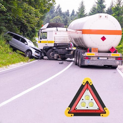 Warning Triangle Light, Waterproof Triangles Emergency Lights Rechargeable Road Flares Emergencies Work Charging Safety Portable LED Lamp for Vehicle Breakdowns Accident Repairing(No Battery)