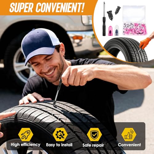 101PCS PCS Tire Repair Rubber Nail, Vacuum Tire Repair Kits Spiral Rubber Nails, Tire Screw Plug Fast Tool Self Service Tire Repair Nail for car, Motorcycle, Truck, Tractor Tire Puncture Repair | tire repair plugs kit for car, motorcycle, truck, tractor N