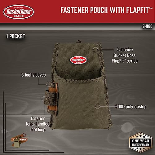 Bucket Boss Fastener Tool Pouch with FlapFit in Brown, 54160, Green - size: (Pack of 6)
