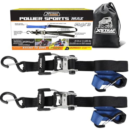 XSTRAP STANDARD 2 Pack 1.5" x 6' Ratchet Tie Down Straps - 1000Lbs Load Cap, 3000Lb Break Strength, Soft Loops & Safety Clip Hooks for Motorcycle, ATV, Kayak, Black - style: 2PK 1.5'' x 6' 3000lbs black