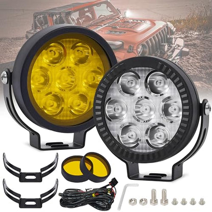 2Pcs 4.5inch 120W LED Light Pods with Amber Covers, 12000LM Yellow Fog Light Pods LED Light Bar Offroad Driving Lights,for Jeep Wrangler Truck Car ATV SUV Motorcycle Cabin Boat (2Pcs 4.5Inch Lights) - size: 2Pcs 4.5Inch Lights