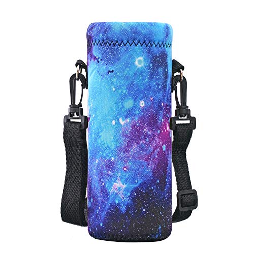 RICHEN Neoprene Water Bottle Carrier Bag with Adjustable Shoulder Strap,Insulated Water Bottle Cover for Stainless Steel/Glass/Plastic Bottles - color: Galaxy, size: 750ml