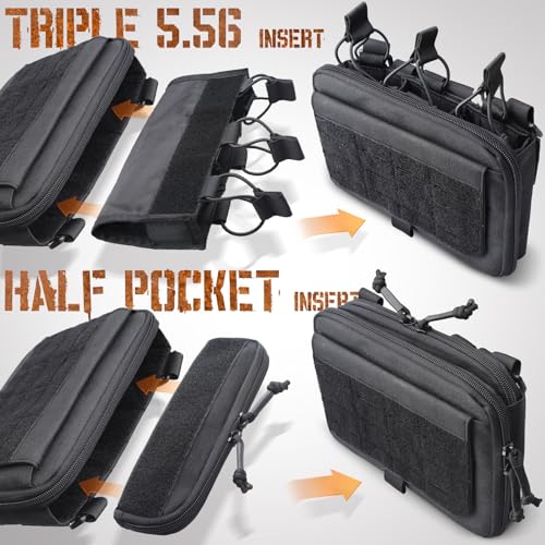 WYNEX Molle Admin Pouch of Kangaroo Style, Tactical Utility Tool Pouch with Mag/Zipper Strip Insert Modular EDC Medical Bag Organizer Attachment Patch Included - color: Black