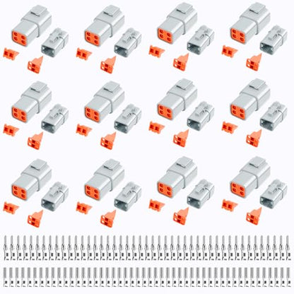 72 PCS Deutsch DTP Connector Kit 4 Pin Automotive Waterproof Electrical Connectors 6 Sets with Size 12 Solid Contacts Gauge 14-12 AWG Wire Size,25A - size: DTP 4 pin