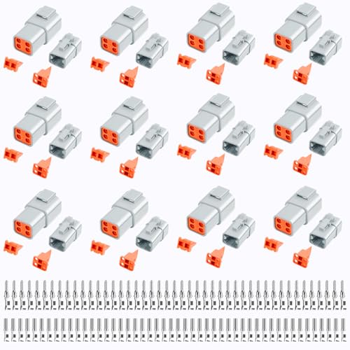 72 PCS Deutsch DTP Connector Kit 4 Pin Automotive Waterproof Electrical Connectors 6 Sets with Size 12 Solid Contacts Gauge 14-12 AWG Wire Size,25A - size: DTP 4 pin