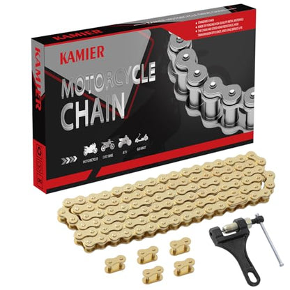 KAMIER 420 Drive Chain 102 Link Gold with Chain Breaker Tool for CRF50F XR50R KX65 KLX110 TTR110 50cc 70cc 90cc 110cc 125cc SSR TaoTao Coolster Pit Dirt Bike 4 Wheeler ATV Go Kart Cart Mini Bike Parts - color: Gold, size: Gold
