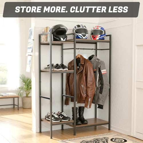TONGMO Motorcycle Gear Rack, Heavy Duty Helmet Stand, Large Motorcycle Gear Storage Rack for Helmet, Jacket, Boots & Riding Accessories