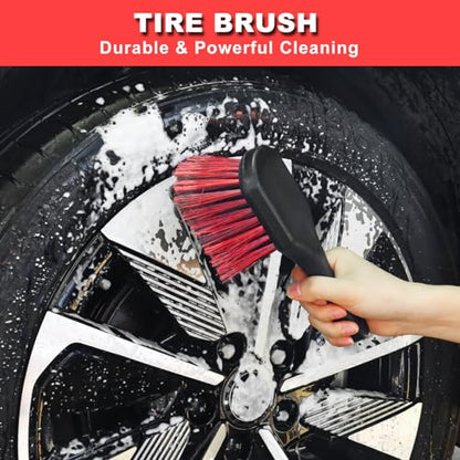 12Pcs Wheel Brush Kit for Cleaning Wheel and Tire, Wheel and Rim Brush, Car Detailing Brushes, Tire Brush, Bendable & Durable Car Wheel Rim Cleaner Brush Set,Car Detailing Cleaning Brush Supplies Kit - color: Red