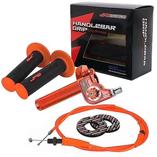 JFG RACING Motorcycle Throttle Assembly,7/8" 22mm Twist Throttle Grips With Rotating Shaft Throttle Cable CNC Universal For CRF50 KLX SSR TTR 110 125 150 200 250cc Dirt Pit Bike ATV Mini Bike Orange - color: Orange, size: Gear Style