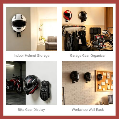 2-Pack Wall Mount Helmet Holder , Motorcycle Cap Gear Rack，Carbon Steel with Double Hooks, Multi-Purpose Display Hanger for Jackets ,Hats