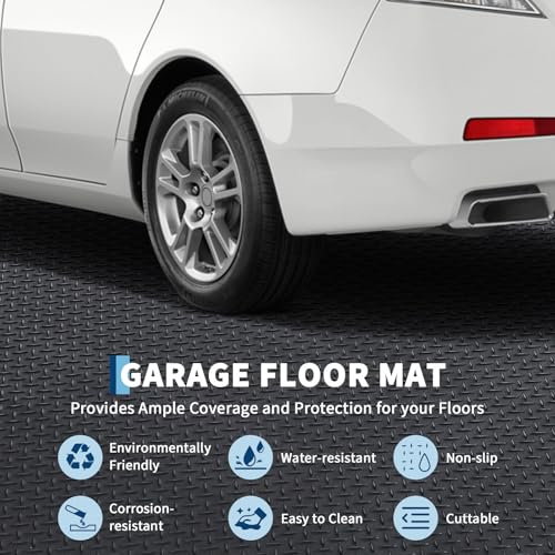 7.8 x 18 FT Garage Floor Mat, 2.8mm Thickened Flooring Roll Diamond Plate PVC Rubber Trailer Mat, Non-Slip Floor Protector Mat for Garage, Warehouse, Gyms, Trailer, SUV