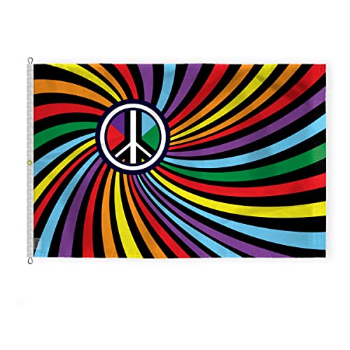 AGAS Large Peace Swirl Rainbow Flag 10x15 Ft - Printed 200D Nylon - Rope Thimble Brass Grommet Stitched Edges Fade Proof Sharp Colors - Big Size Swirl Pride flag - color: 10x15 ft
