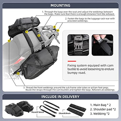 Rhinowalk Motorcycle Saddlebags 18L(9L*2) Waterproof Motorbike Side Bags, Travel Luggage Panniers with Shoulder Strap for Adventure & Sport Motorcycle Racks, 1 Pair - size: 18L