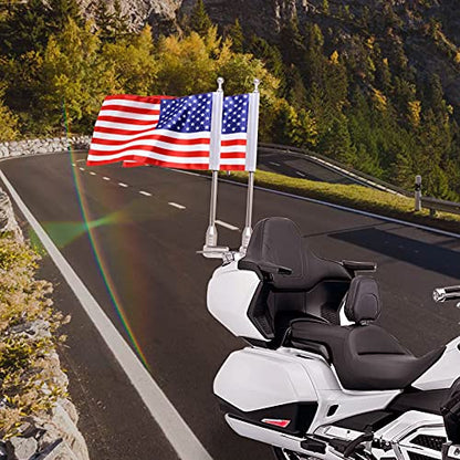 Vertical Motorcycle Flag Pole Rear Side Mount Luggage Rack for Honda Gold Wing Gl1500 Gl1200 Gl1800 2001-2012, Chrome Flagpole Bracket American Flag
