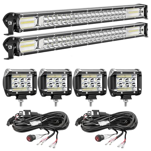 LED Light Bar Kit for Truck, 2 Pcs 20 Inch Slim Light Bars, 4 Pcs 4 Inch LED Pods, 2 Wiring Harness, 12V 24V Off-Road Driving Work Fog Lights for SUV ATV Tractor Pickup Golf Cart - color: 20 Inch Light Bar Kit