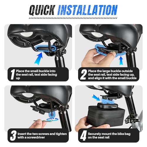 WOTOW Magnetic Bike Saddle Bag - 0.43L Portable Lightweight Under Seat Bicycle Bag with Fast Magnetic Clasp Attachment, Waterproof Zipper, Internal Pocket for Road, Mountain Bikes(S) - size: Small