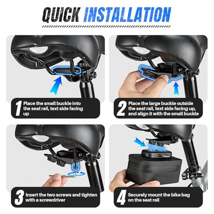 WOTOW Magnetic Bike Saddle Bag - 0.43L Portable Lightweight Under Seat Bicycle Bag with Fast Magnetic Clasp Attachment, Waterproof Zipper, Internal Pocket for Road, Mountain Bikes(S) - size: Small