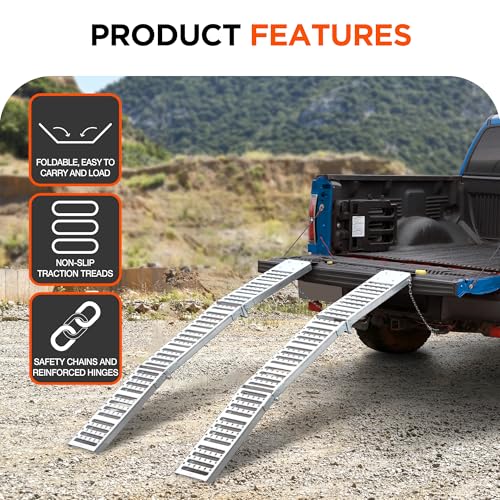 Rockland 72" x 9" Tri-Fold Steel Truck Ramps, 1000 LBS Capacity, Folding Trailer Ramps for Motorcycles, Ebikes, Dirtbikes and ATVs, Heavy Duty Loading Ramps for Trailer Pickup Truck, 2 Pcs - size: Steel Tri-Fold Ramp+1000LBS+72"x9"(Slim)