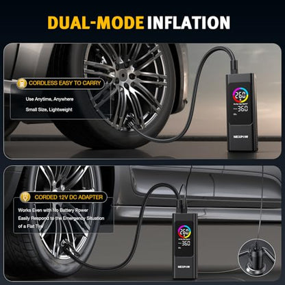 Tire Inflator Portable Air Compressor, NEXPOW 150 PSI Cordless Car Air Pump with Digital Gauge, Rechargeable 7800mAh Battery, LED Light, for Car Tires, Bike, Motorcycle, Ball, Inflatables