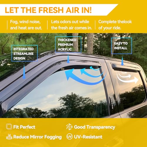 Window Visor for Jeep Cherokee 1984-2001 (Excludes Limited Model), Out-Channel Rain Guards Shields Vent Deflector Shade Wind Dark Smoke, Tape-On Outside-Mount, 4PCS - style: For 1984-2001 | Jeep Cherokee | Out-Channel