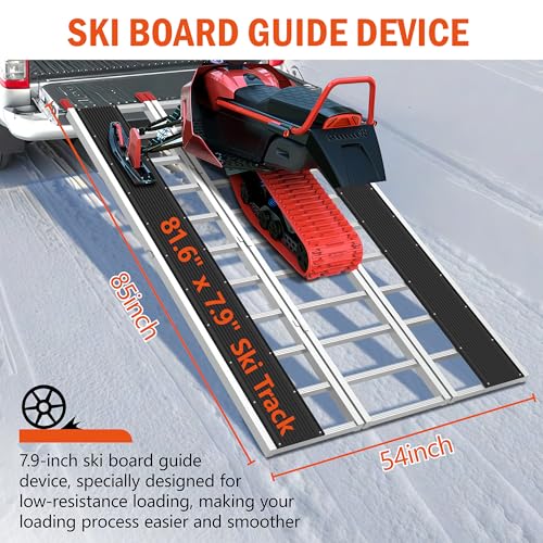 85" x 54" Aluminum Foldable Ramp, Snowmobile Loading Ramp with Wide Glides, Loading Ramps, 1500 LBS Capacity Loading Ramps with Straps for ATV/Motorcycle/Trailer - size: 1500 lbs - 85" L