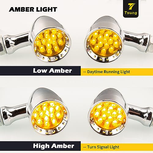 TSUNG Bullet LED Turn Signal Light Motorcycle Front Rear Indicator Small Blinker Universal for Cruiser Chopper Bobber Cafe Racer Street Bike (B-Chrome-Amber) - color: B-Chrome-Amber