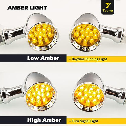 TSUNG Bullet LED Turn Signal Light Motorcycle Front Rear Indicator Small Blinker Universal for Cruiser Chopper Bobber Cafe Racer Street Bike (B-Chrome-Amber) - color: B-Chrome-Amber