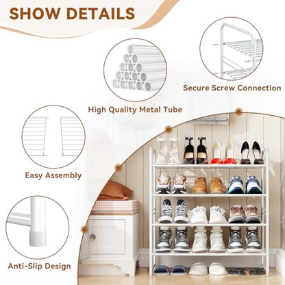 Simple Shoe Rack, 4 Tier Heavy Duty Metal Shoe Shelf 27 Inch Wide, White - color: White, size: 4 Tier(27 Inch)