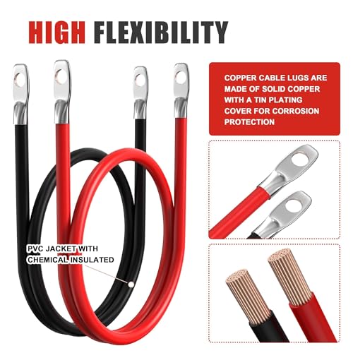 4 AWG Battery Cable, 4 AWG 32 Inch Pure Copper Battery Inverter Cables with 3/8" Tabs on Both Ends Set for Automotive Solar Power Inverter Marine Boat RV Car Motorcycle (Red and Black) - size: 32 Inch