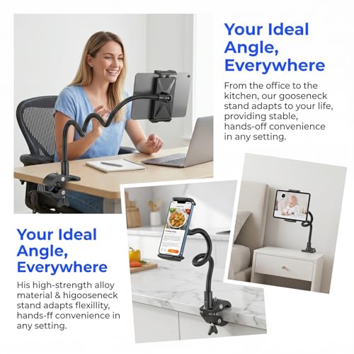 Phone & Tablet Holder for 5-13 Inch Screens, Aluminum Alloy Nylon Adjustable 360° Rotatable Mount, Motorcycle Handlebar Car Dashboard Stand