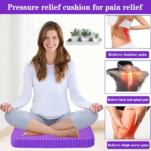 Innovative Gel Seat Cushion for Long Sitting, Large Cooling Supportive Seat Cushion for Back, Sciatica, Tailbone Pain Relief, Used for The Office, Wheelchair, Recliner, Car, Stadium, Kayak.(Púrpura)