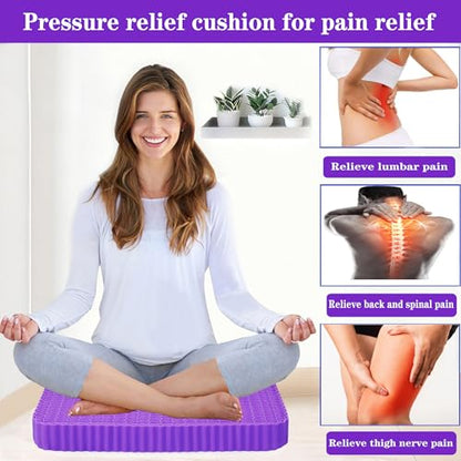Innovative Gel Seat Cushion for Long Sitting, Large Cooling Supportive Seat Cushion for Back, Sciatica, Tailbone Pain Relief, Used for The Office, Wheelchair, Recliner, Car, Stadium, Kayak.(Púrpura)