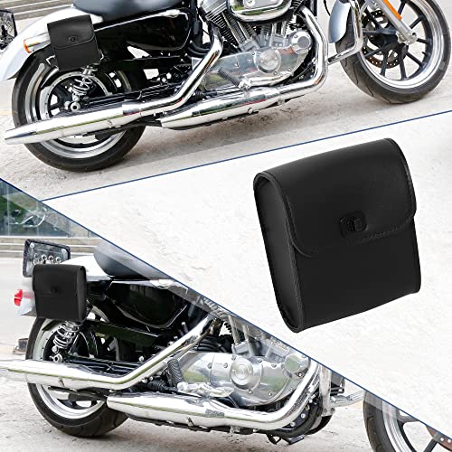X AUTOHAUX Motorcycle Tool Bag Handlebar Bags Cycling Luggage Bag Waterproof Quick Release Buckle Faux Leather Square Black 6.30''x3.54''x7.28''