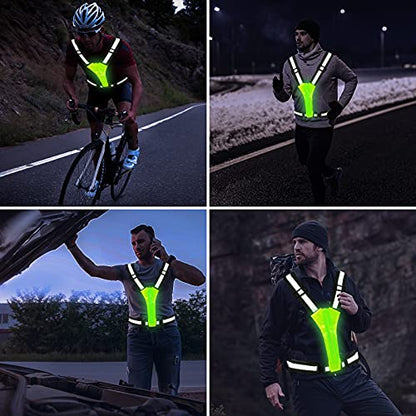 LED Rechargeable Reflective Vest with 11hrs Runtime, Light Up Safety Gear for Night Running Walking Cycling, USB Rechargeable - color: Green