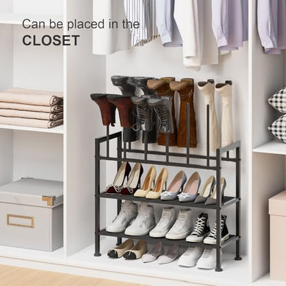 DIMJ Free Standing Shoe Racks - 4-Tier Boot Rack, Black Metal Boot Storage Organizer Tall Boots, Tall Boot Organizer for Closet, Multiuse Shoe Rack for Boots, Sneakers,Fit for 6 Pairs Boots, Black - size: 1 Pack - 4-Tier 6 Pair