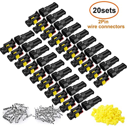 20 Kits 2 Pin Connector Automotive Electrical Connectors Quick Disconnect 2 Wire Waterproof Connector Terminal Plug Kit with Ratchet Crimping Tool - color: 2pin/20kit With Crimper