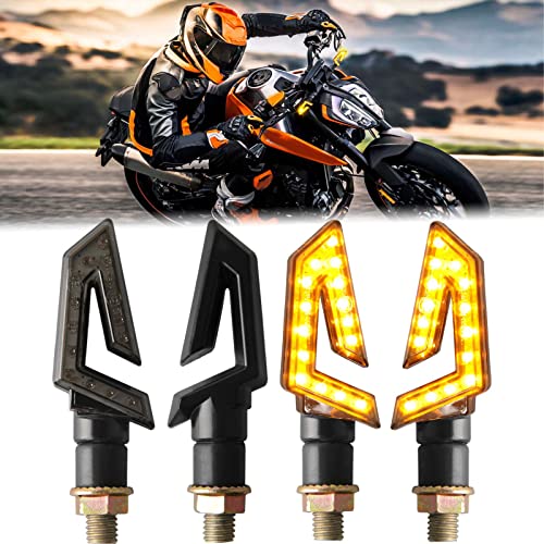 JMTBNO 4PCS Arrow Motorcycle Turn Signals Lights Universal 15 LED Blinkers Indicators Compatible with Honda Yamaha Suzuki Street Sports Bike Dirt Bike Cruiser Scooter Off Road - color: Amber-Arrow
