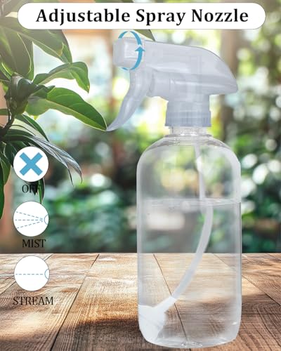 2 Pack 360° Spray Bottles, 16 oz Plastic Small Containers with Adjustable Spray Nozzles, Spray Bottles for Hair, Cleaning Solutions, BBQ and Plants Clear - color: Clear, size: 16 Ounces