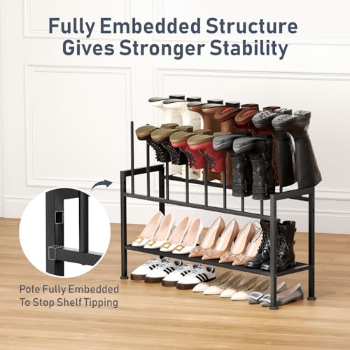 DIMJ Boot Rack 3-Tier - Black Metal Boot Storage Rack for Tall Boots Organizer Tall Boots, Multiuse Shoe Rack for Boots, Sneakers, High-Heel, Entryway, Fit for 8 Pairs, Black - size: 3-Tier - 8 Pairs