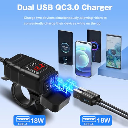 Motorcycle Phone Charger,Dual USB 6.8A Quick Charge 3.0 Motorcycle Handlebar Charger with Voltmeter & ON/Off Switch, Waterproof SAE to USB Adapter for Phone, Tablet, GPS (Red) - color: Red