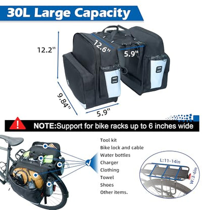 Bike Saddle Bags for Rear Rack, 30L Large Capacity Bike Panniers, Waterproof Double Bicycle Trunk Bag with Reflective Strips, Bike Accessories for Road Mountain Cycling Traveling Commuting - color: 30L Upgraded
