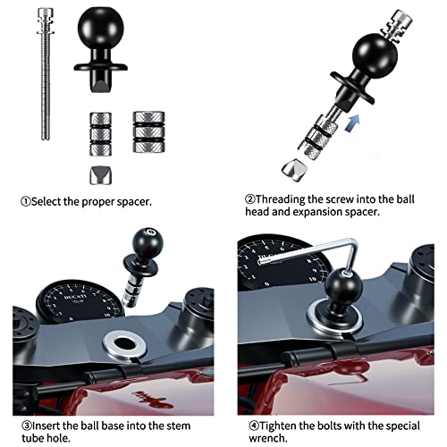 iMESTOU Waterproof Motorcycle Fork Stem Phone Mount Case 1" Ball Bike Phone Holder Anti-Theft with B Size Double Socket Arms Aluminum Ball Base for 5.5"-6.8" Cellphones (L)