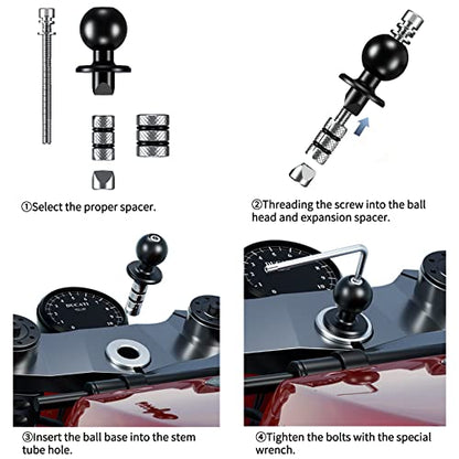 iMESTOU Waterproof Motorcycle Fork Stem Phone Mount Case 1" Ball Bike Phone Holder Anti-Theft with B Size Double Socket Arms Aluminum Ball Base for 5.5"-6.8" Cellphones (L)