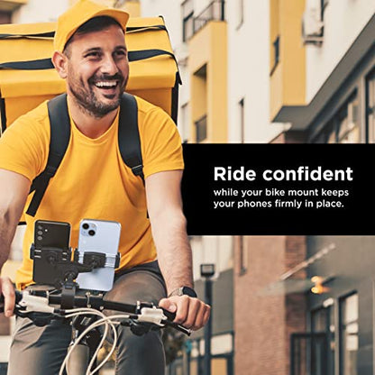ENCASED Dual Bike Phone Mount, Adjustable Phone Holder for 2 Cellphones, Universal fit for Bicycle/Motorcycle/Electric Bike for iPhone and Android Phones