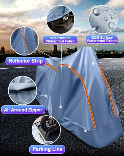 Full Enclosed ATV Cover Waterproof Outdoor Heavy Duty 4 Wheeler Cover All Season Weather Proof Quad Cover with Reflective Strips Fits ATV Length up to 94.5" Windproof Sunproof Dustproof - size: 6.(ATV) 94.5"L x 53"W x 49"H
