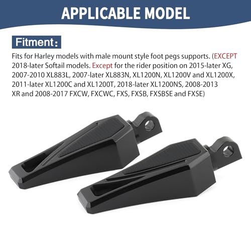 Motorcycle Foot Pegs Phantom Pegs Male Mount Footrest for Harley Dyna Fat Bob Low Rider Touring Road Glide Road King Street Glide Electra Glide Sportster XL 883 Softail Breakout Universal (Black) - color: Black