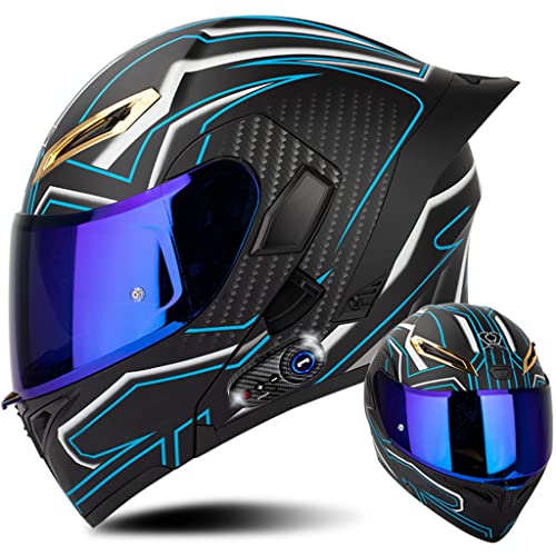 Bluetooth Motorcycle Helmet, Dual Anti-Fog Visors Modular Helmet with Tail, Adult Men Women Full Face Helmet Motocross Flip up Helmet for Racing, Mountain, Downhill, DOT Approved (G, Small) - color: G, size: Small