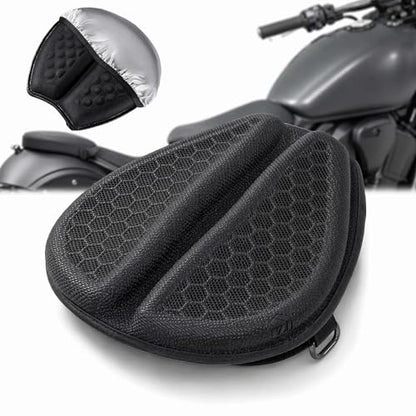 Hexrider Motorcycle Seat Cushion with Cover, 3D Honeycomb Cooling Gel Pad for Long Rides, Universal Non-Slip Shock Absorbing Seat Cover for Motorcycle Accessories, Foldable Breathable Cushion.